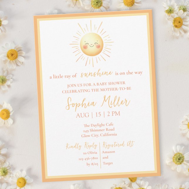 Niedliches Sonnenlicht Orange und Gelbe Boho Babyd Einladung (Von Creator hochgeladen)