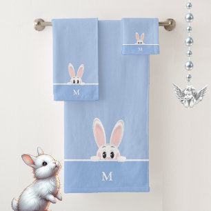 Niedliches Sonnenlicht und Monogramm auf hellblau Badhandtuch Set