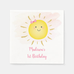 Niedliches Sonnenschein Rosa und Gold zum Geburtst Serviette