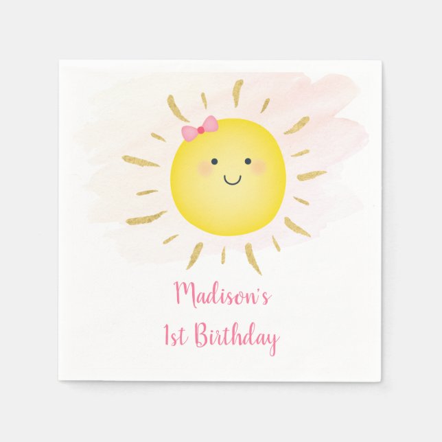 Niedliches Sonnenschein Rosa und Gold zum Geburtst Serviette (Vorderseite)