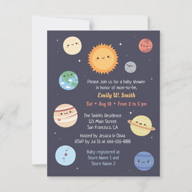 Niedliches Sonnensystem Sun Planets Space Babydusc Einladung (Vorderseite)