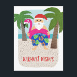 Niedliches sonniges Weihnachten im Juli<br><div class="desc">Diese attraktive Urlaubspostkarte verfügt über einen handgezogenen tropischen Santa, mit bunten Schwimmstämmen und einem hellen Fuchsia Flamingo Schwimmbad Float! Weitere Unterhaltungsmöglichkeiten sind Palmen, das Meer und ein Sandstrand. Einfach mit eigenem Text auf der Rückseite anpassen! Senden Sie Lächeln in dieser Weihnachtszeit oder für Weihnachten im Juli!! *Künstler, die ausschließlich von...</div>