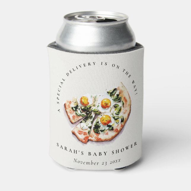 Niedliches Special Delivery Pizza Baby Dusche Part Dosenkühler (Kanne Rückseite)