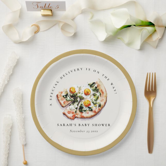 Niedliches Special Delivery Pizza Baby Dusche Part Pappteller (Hochzeit)