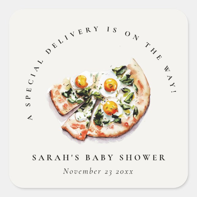 Niedliches Special Delivery Pizza Baby Dusche Part Quadratischer Aufkleber (Vorderseite)