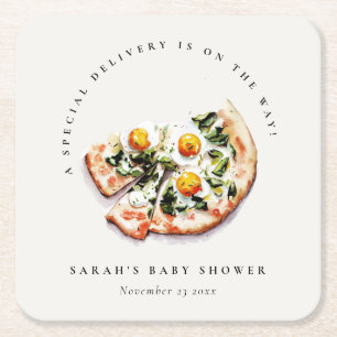 Niedliches Special Delivery Pizza Baby Dusche Part Rechteckiger Pappuntersetzer