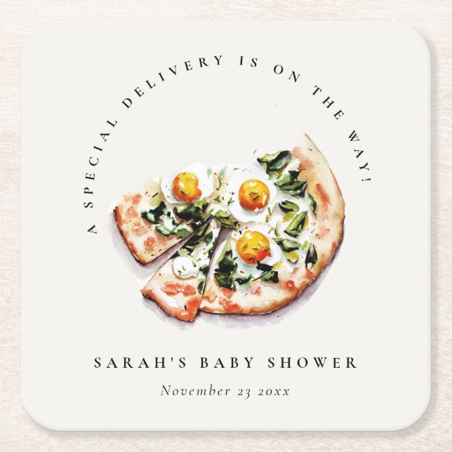 Niedliches Special Delivery Pizza Baby Dusche Part Rechteckiger Pappuntersetzer (Vorderseite)