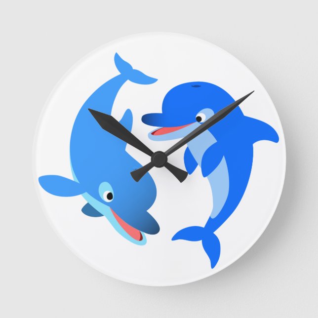 Niedliches Spielen Cartoon Dolphin Wall Clock Runde Wanduhr (Vorderseite)