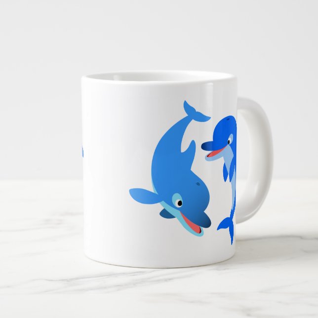 Niedliches Spielen Cartoon Dolphins Jumbo Tasse (Vorderseite Rechts)