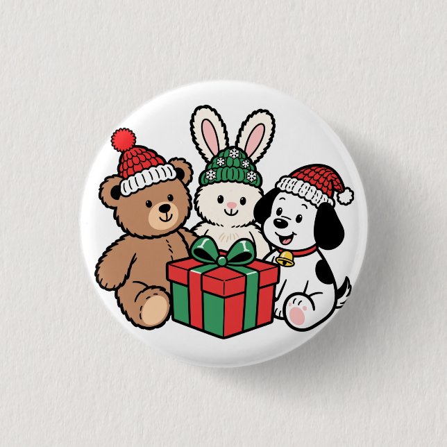 Niedliches Spielzeug mit Weihnachtsgeschenk Button (Vorderseite)