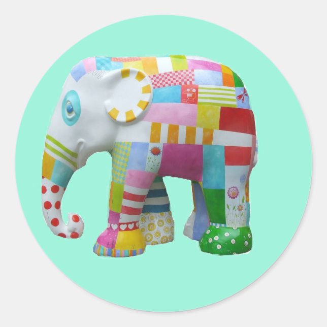 Niedliches Spielzeug Retro-Elefant whimsical bunt Runder Aufkleber (Vorderseite)