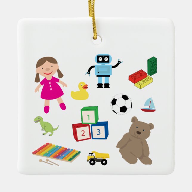 Niedliches Spielzeugmuster Keramikornament (Vorderseite)