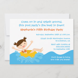 Niedliches Splash Girl's Pool Party Geburtstagsauf Einladung