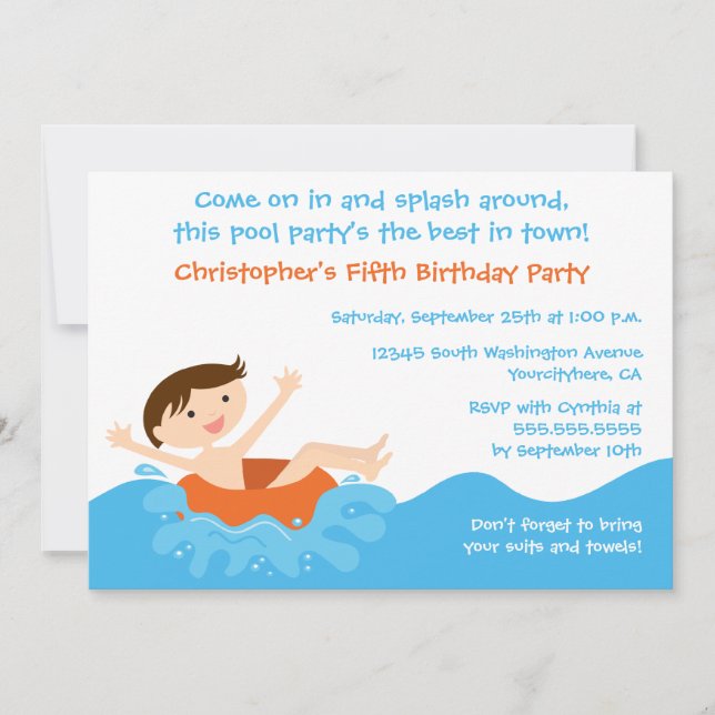Niedliches Splash-Jungen-Party Geburtstagsaufentha Einladung (Vorderseite)