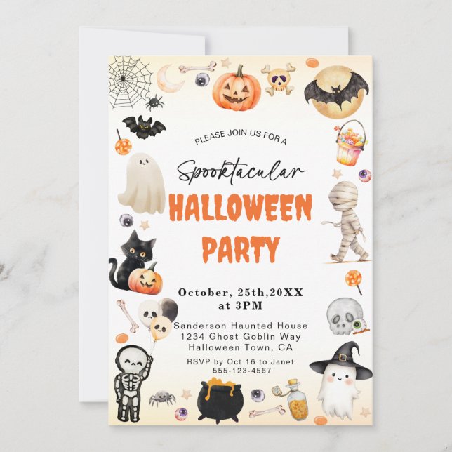 Niedliches Spooktakuläres Halloween-Party Einladung (Vorderseite)