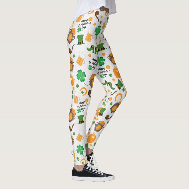 Niedliches St. Paddy's Day Irisches Themenmuster Leggings (Rechts)