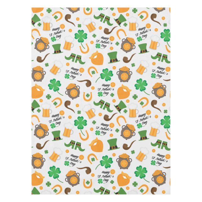 Niedliches St. Paddy's Day Irisches Themenmuster Tischdecke (Vorderseite)