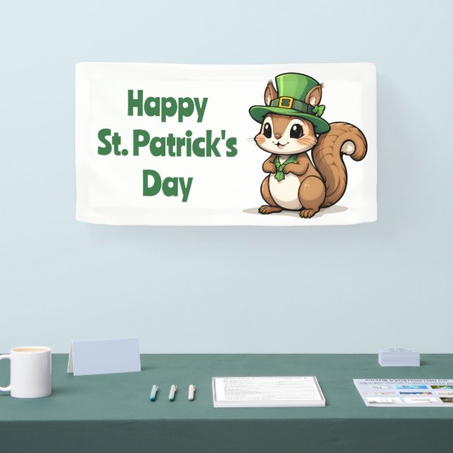 Niedliches St. Patrick's Day Eichhörnchen mit Grün Banner (Messe)