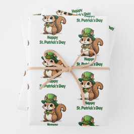 Niedliches St. Patrick's Day Eichhörnchen mit Grün Geschenkpapier Set