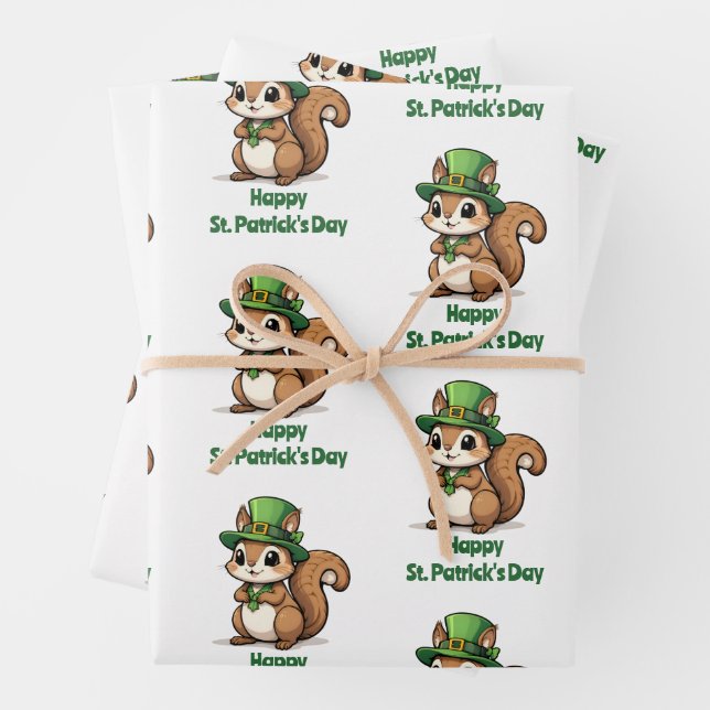 Niedliches St. Patrick's Day Eichhörnchen mit Grün Geschenkpapier Set (Beispiel)