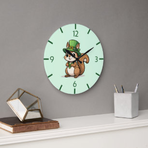 Niedliches St. Patrick's Day Eichhörnchen mit Grün Große Wanduhr