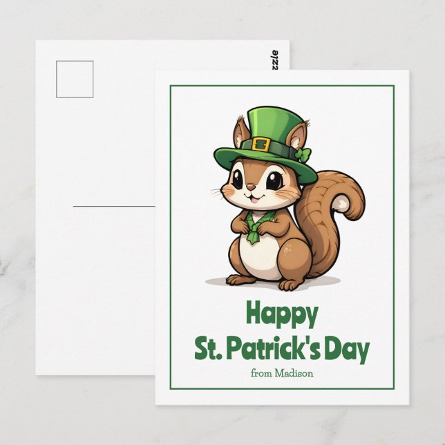 Niedliches St. Patrick's Day Eichhörnchen mit Grün Postkarte (Vorne/Hinten)