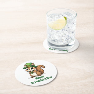 Niedliches St. Patrick's Day Eichhörnchen mit Grün Runder Pappuntersetzer