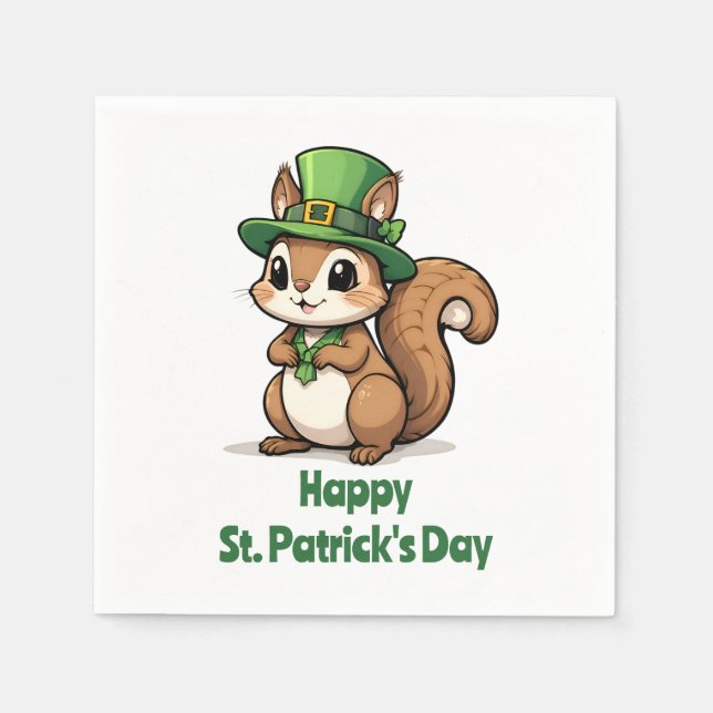 Niedliches St. Patrick's Day Eichhörnchen mit Grün Serviette (Vorderseite)