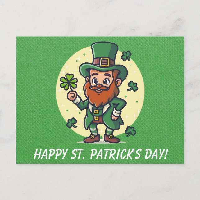 Niedliches St Patricks Day Irish Leprechaun Kleebl Postkarte (Vorderseite)