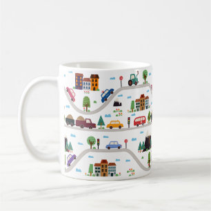 Niedliches Stadtbezirk Cartoon Muster Kaffeetasse