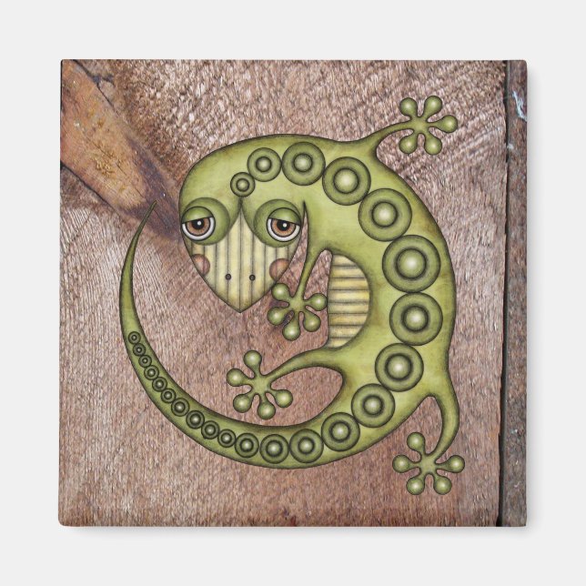 Niedliches Stammes Green Gecko Magnet (Vorne)