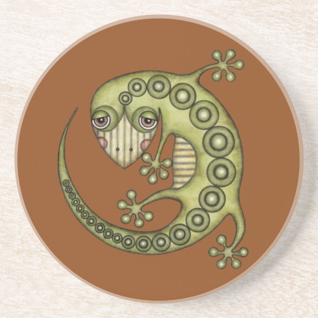 Niedliches Stammes Green Gecko Sandstein Untersetzer (Vorne)