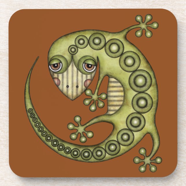 Niedliches Stammes Green Gecko Untersetzer (Vorderseite)