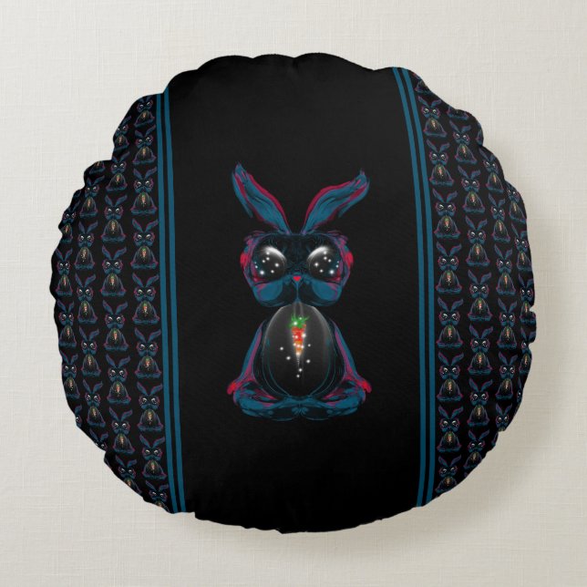 Niedliches Starlight Eyes Kaninchen in Yoga Pose M Rundes Kissen (Vorderseite)