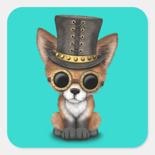 Niedliches Steampunk Babyroter Fox Quadratischer Aufkleber