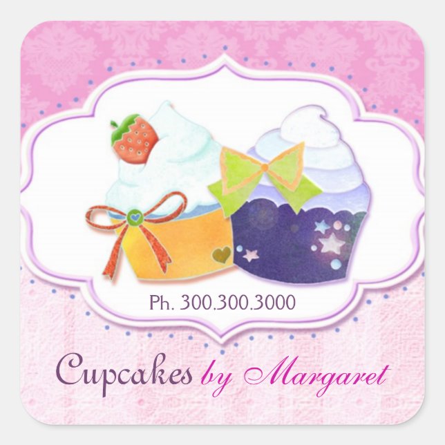 Niedliches, stilvolles Bakery Cupcakes Business La Quadratischer Aufkleber (Vorderseite)