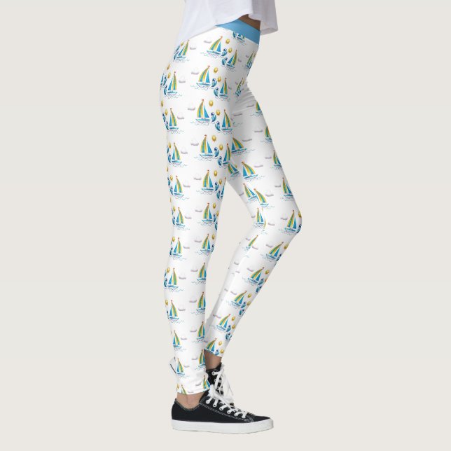 Niedliches stilvolles Nautical Sailboat Blue Sails Leggings (Rechts)