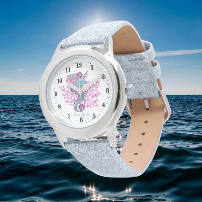 niedliches Strandbad unicorn Seepferd Name hinzufü Armbanduhr (Von Creator hochgeladen)