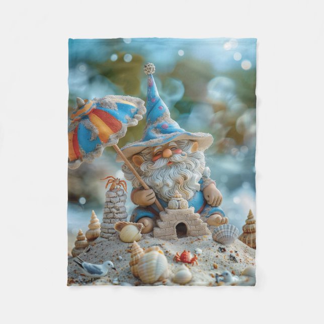 Niedliches Strandgnome mit Regenschirm Fleecedecke (Vorderseite)