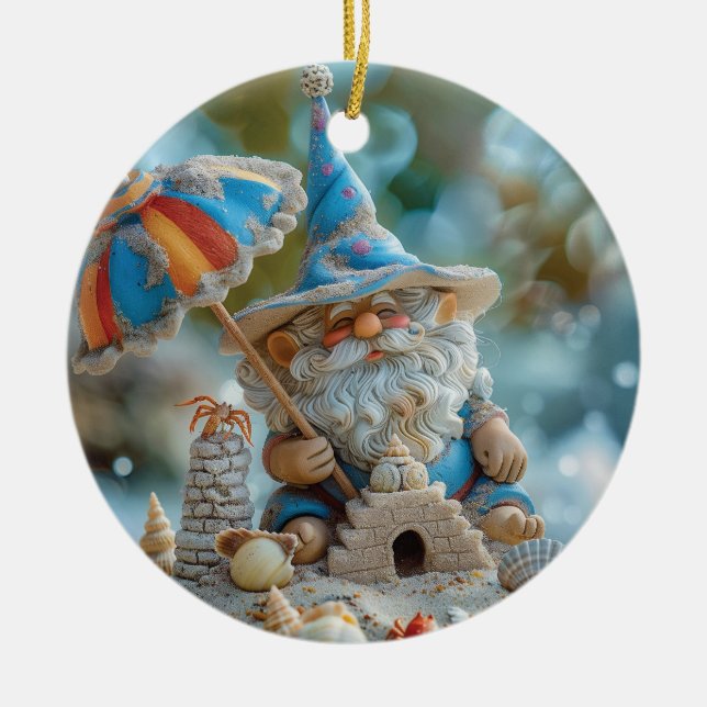 Niedliches Strandgnome mit Regenschirm Keramik Ornament (Vorne)