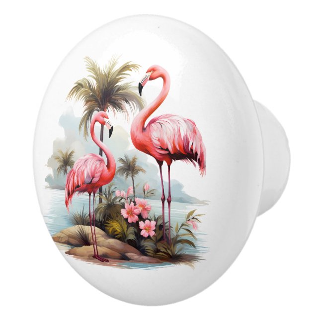 Niedliches Strandhaus mit rosa Flamingo Keramikknauf (Rechts)
