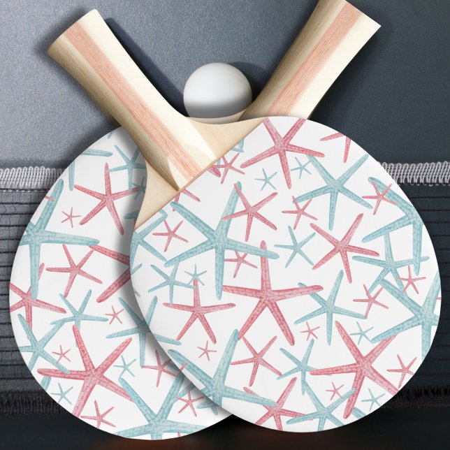 Niedliches Strandmuster Tischtennis Schläger (Fun Teal Pink Nautical Starfish Summer Beach House Ping Pong Paddle)