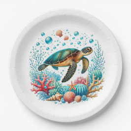 Niedliches Strandschildkröten-Party Pappteller