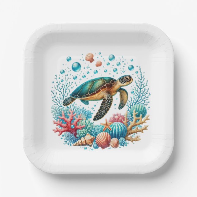 Niedliches Strandschildkröten-Party Pappteller (Vorderseite)