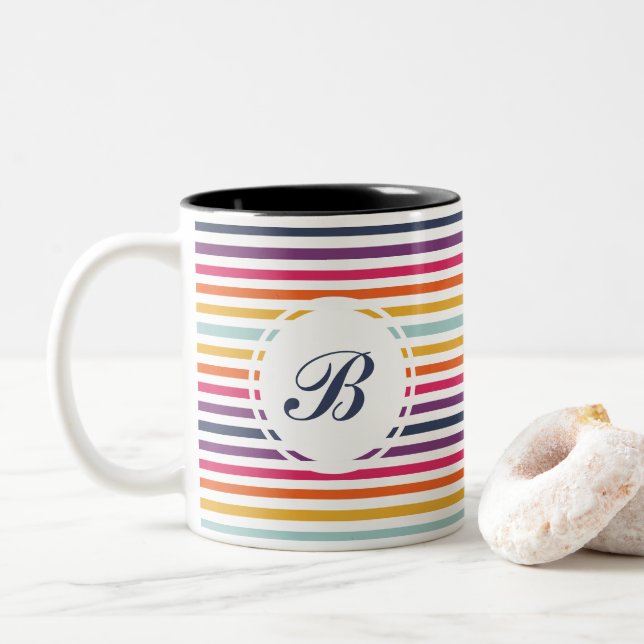 Niedliches Streifenmuster Zweifarbige Tasse (Mit Donut)