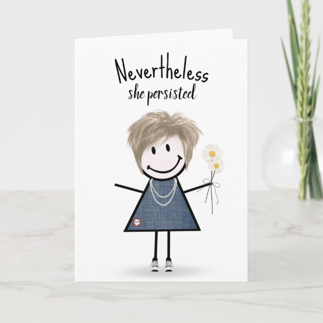Niedliches Strichfigur-Mädchen in Denim Dress Insp Karte (Vorderseite)