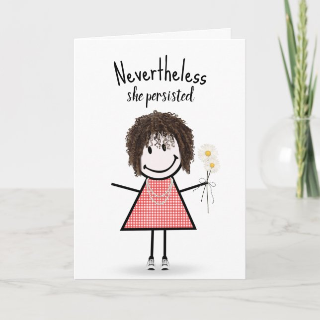 Niedliches Strichfigur-Mädchen in Gingham Dress In Karte (Vorderseite)