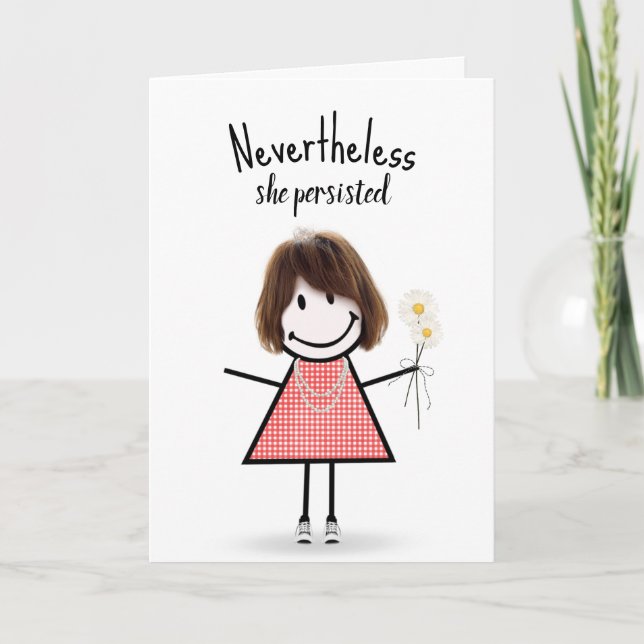 Niedliches Strichfigur-Mädchen in Gingham Kleid mi Karte (Vorderseite)