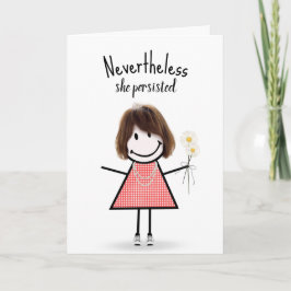 Niedliches Strichfigur-Mädchen in Gingham Kleid mi Karte