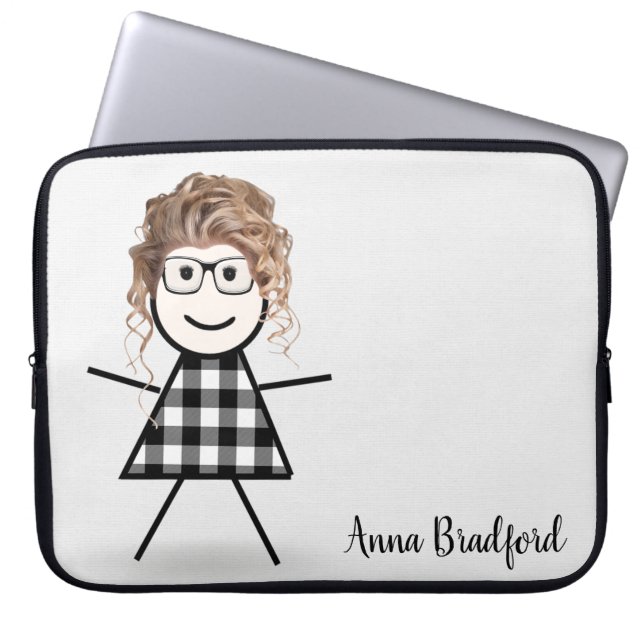Niedliches Strichfigur-Mädchen mit Frisur und Name Laptopschutzhülle (Vorderseite)